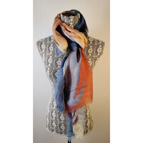 Hang N Hold  Rectangle Scarf Shawl Wrap Modal Wool Frayed Borders - Picture 6 of 10